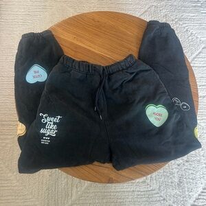 White Fox Faded Black Sweatpants with heart detail